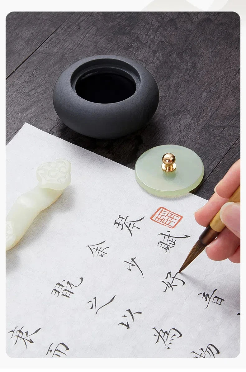 Small Natural Stone Inkstone Jade Mini Ink Stone Chinese Style Calligraphy Practice Inkstone Vintage Practical Ink Cartridge