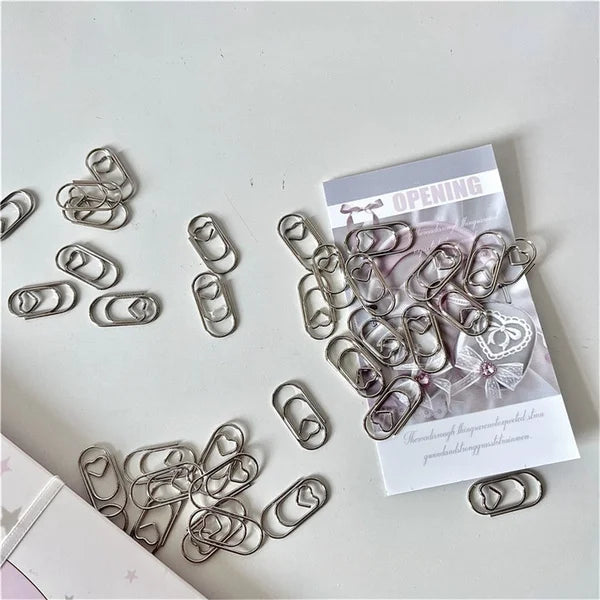 30pcs Silver Mini Heart Paper Clips Photo Cards Packing Materials Photo Clips Metal Paperclip Bookmark School Office Accessories