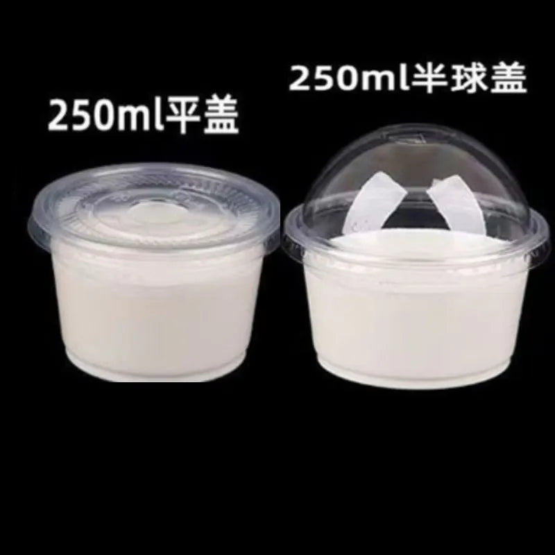 250ML Disposable Salad Cup 50/100Pcs Transparent Plastic Dessert Cups Bowls Container with Dome/Flat Lids for Ice Cream Cupcake