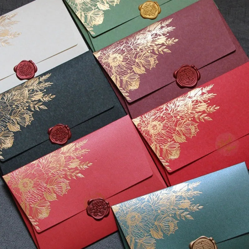 10pcs/special Paper Card Hot Stamping Invitation Letter Envelope, Pearl Paper Packaging Thick Envelope
