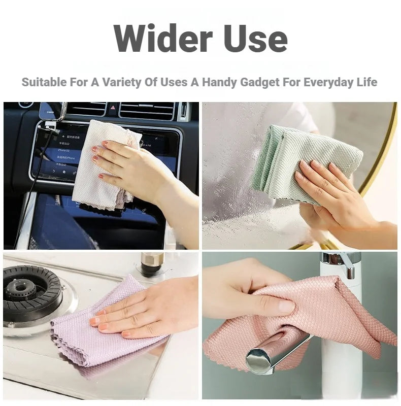 Fish Scale Microfiber Cleaning Cloth Lint Free No Trace Reusable Polishing Rag For Window Car Kitchen Mirror Glass