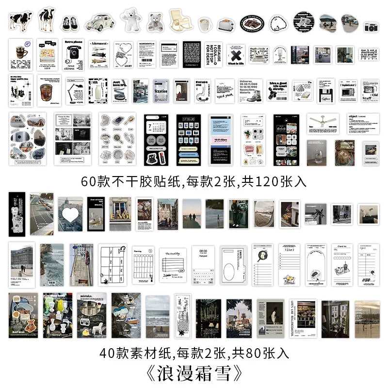 200 pcs Korean Decoration Material Paper pack Collage Junk Journal Material DIY Scrapbook Diary Album Lable Stationery