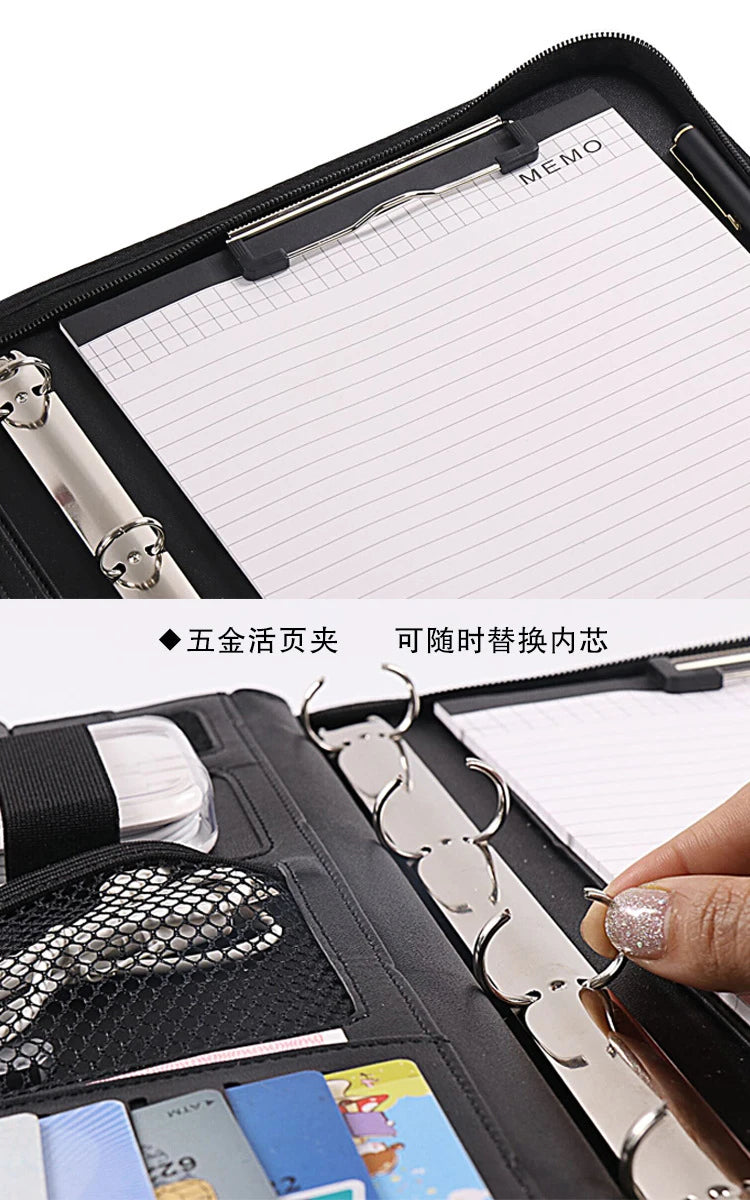 A4 Portable File Folder with Calculator Binder Organizer Manager Office Document Pad Briefcase PU Leather Padfolio Bag Customize