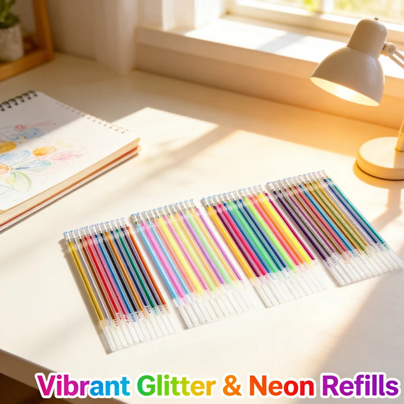 12-100pcs Glitter Pen Refills Set Flash Multicolor Gel Pen Refill Core DIY Art Writing Painting Graffiti Pen Refills Supplies