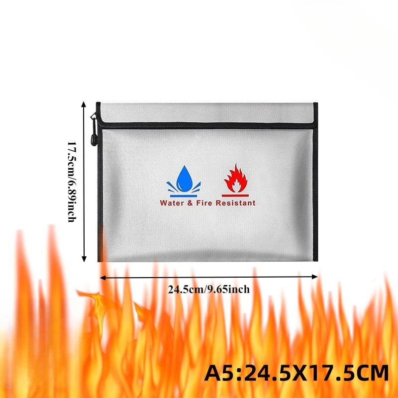Fireproof Waterproof Document Bag with Zipper Closure for Certificates Money Cards Storage Home Office Travel Portable Organizer