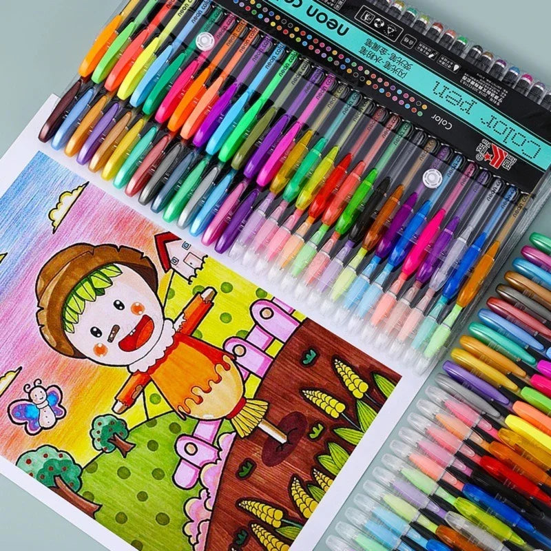 12-60Pcs Metallic Glitter Colors Gel Pens 100 Colored Refills Rod Stationery Highlighter School Coloring Drawing Art Markers