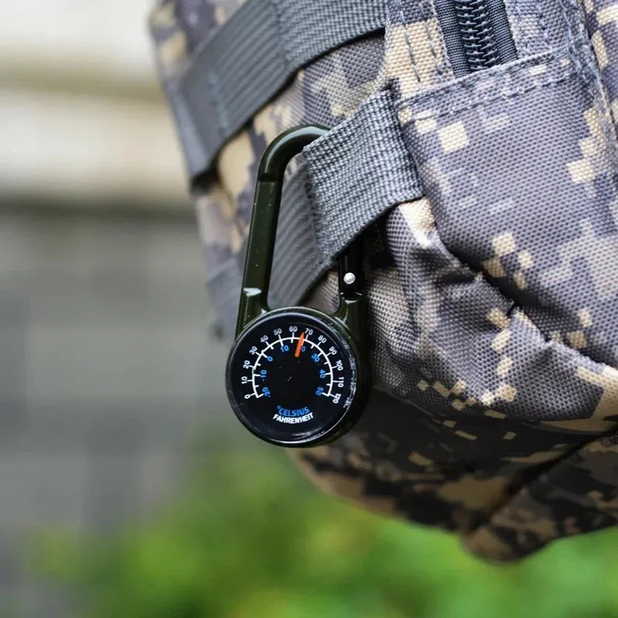 1 Pc Compass Thermometer Carabiner 3 in 1 Mini Compass Carabiner Clip Outdoor Hiking Survival Key Ring Double Sided Metal