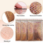 Holographic Pink Bubble Mailers Self Seal Padded Envelopes Waterproof Shipping Bags for Small Business
