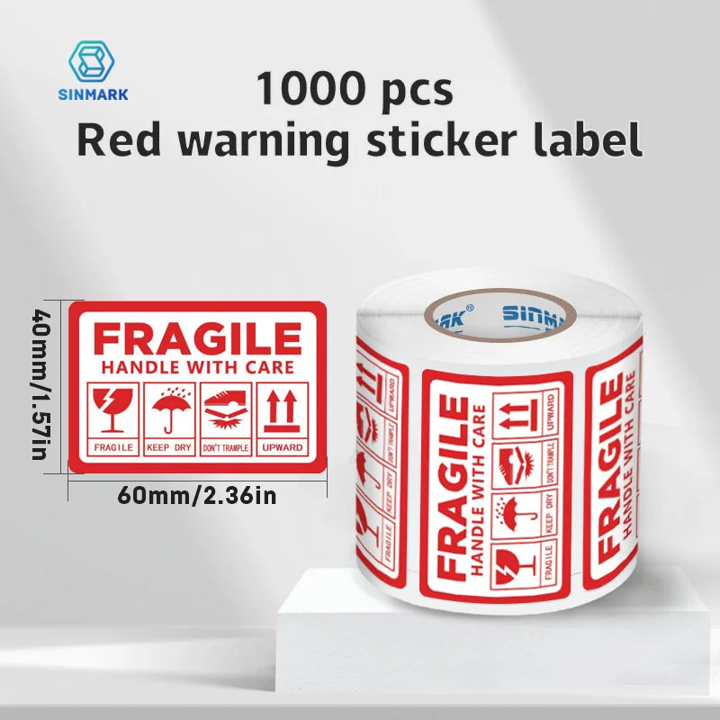 SINMARK 1000Pcs Fragile Warning Stickers Box Shipping Label English Fragile Products Label Handle With Care/Up/Keep Out of Rain