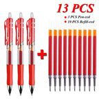 13Pcs Set Ballpen Retractable Gel Pens Black Red Blue Ink 0.5mm Ballpoint Replaceable Refills Office School Supplies Stationery