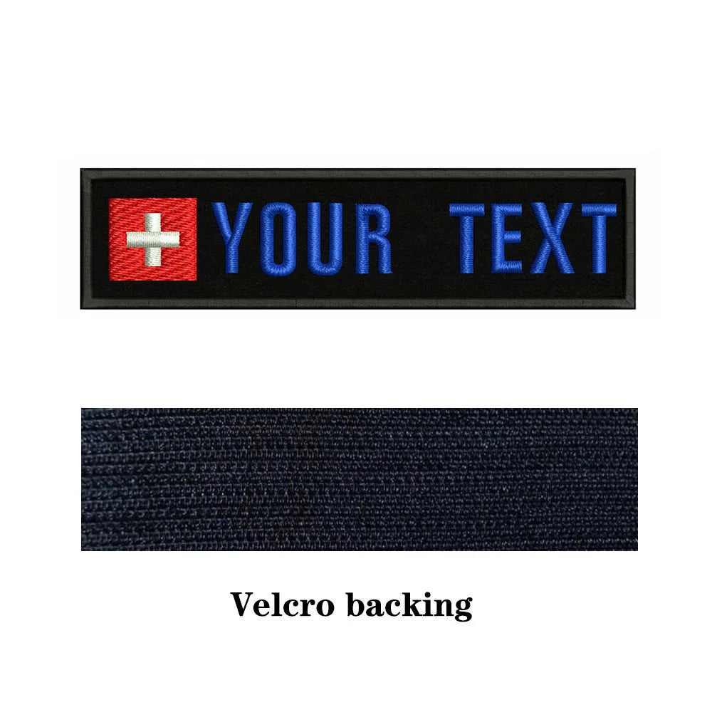Swiss Flag Switzerland 10X2.5cm Embroidery Custom Name Text Patch Stripes Badge Iron On Or  Patches
