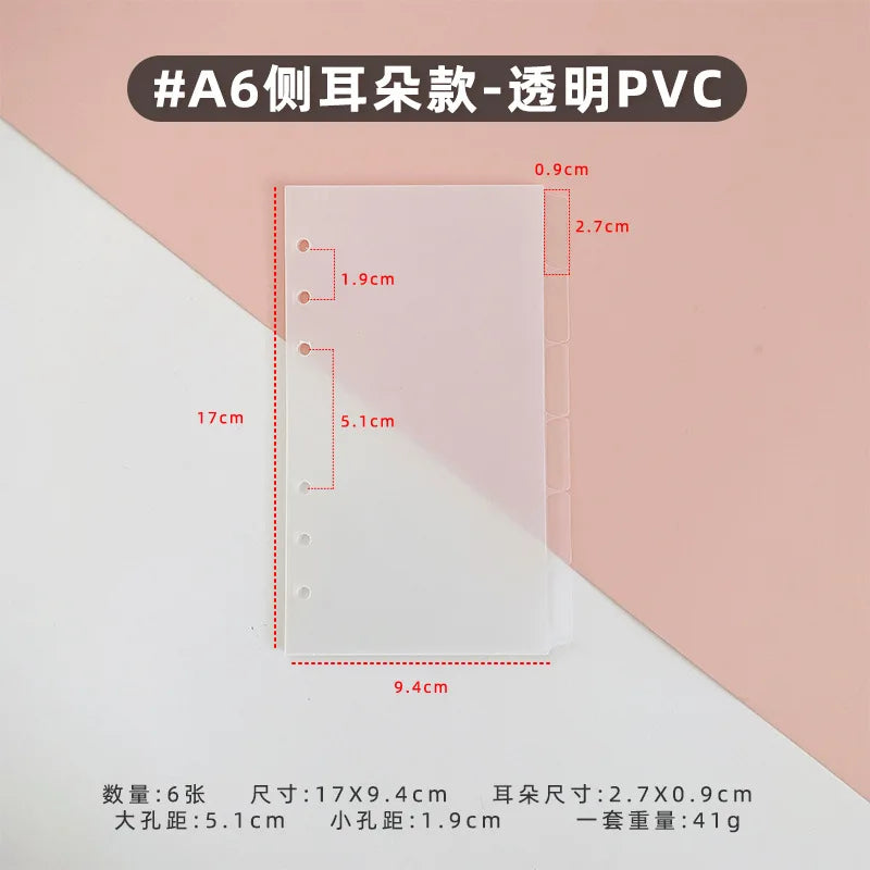 A5/A6 6 Sheets Binder Paper Dividers Page Dividers Notebook Dividers Binder Tabs Dividers Plastic Tabs Dividers Tabs for Binder