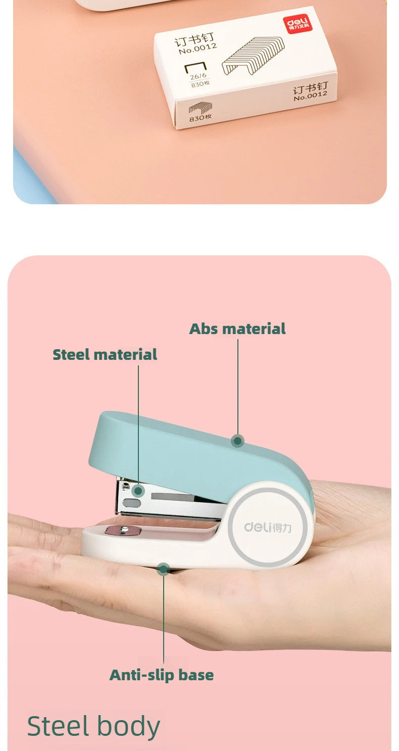 Deli Mini stapler for students, labor-saving stapler, office supplies, portable girl, cute style, stapler, stapler, no. 12 nails