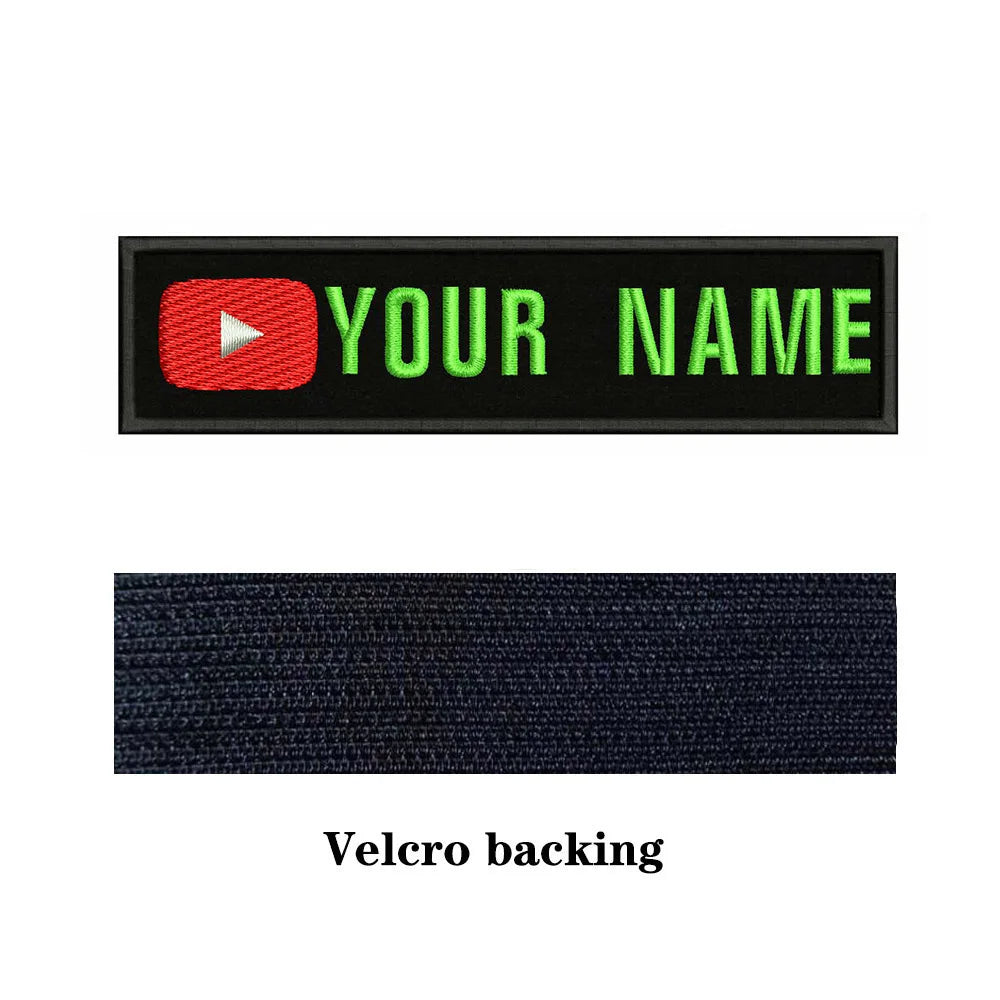 YouTube Logo 10X2.5cm Embroidery Custom Name Text Patch Stripes Badge Iron On Or  Patches