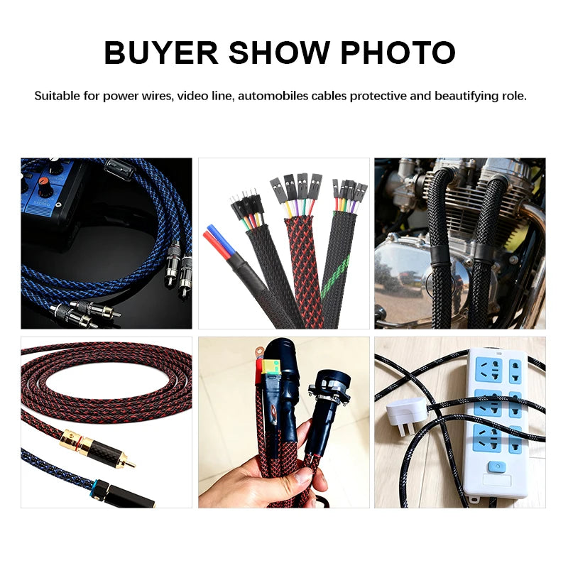 5M Multicolor PET Insulated Braid Sleeving 2mm - 40mm Expandable Wire Cable Sheath Flame-retardant Nylon Braided Mesh Tube DIY
