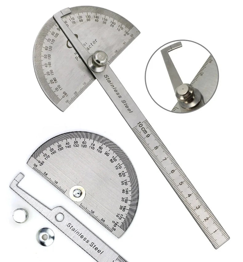 High Precision Stainless Steel Protractor Angle Gauge 180 Degrees 0-10CM Adjustable Semicircle Protractor Angle Measuring Tool