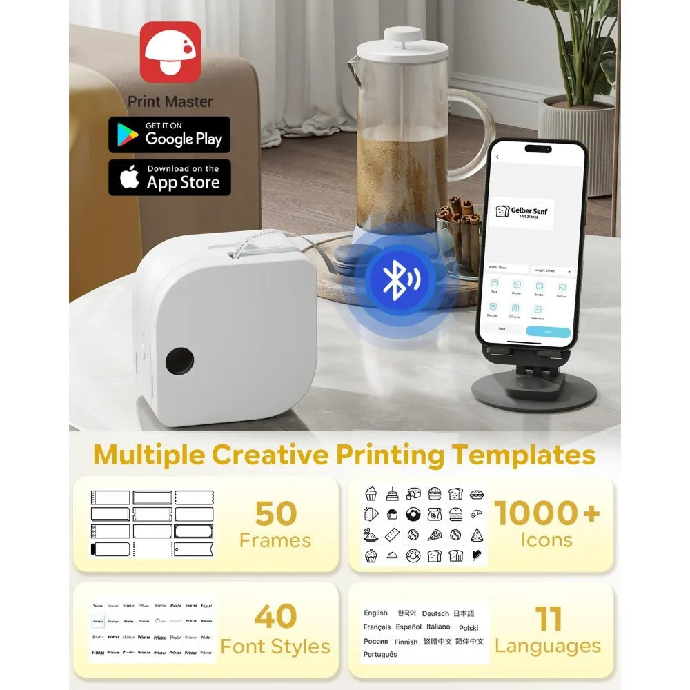 P12 Mini Label Maker Machine with Tape Bluetooth Label Printer Handheld Sticker Multiple Templates Font Inkless Sticker Maker