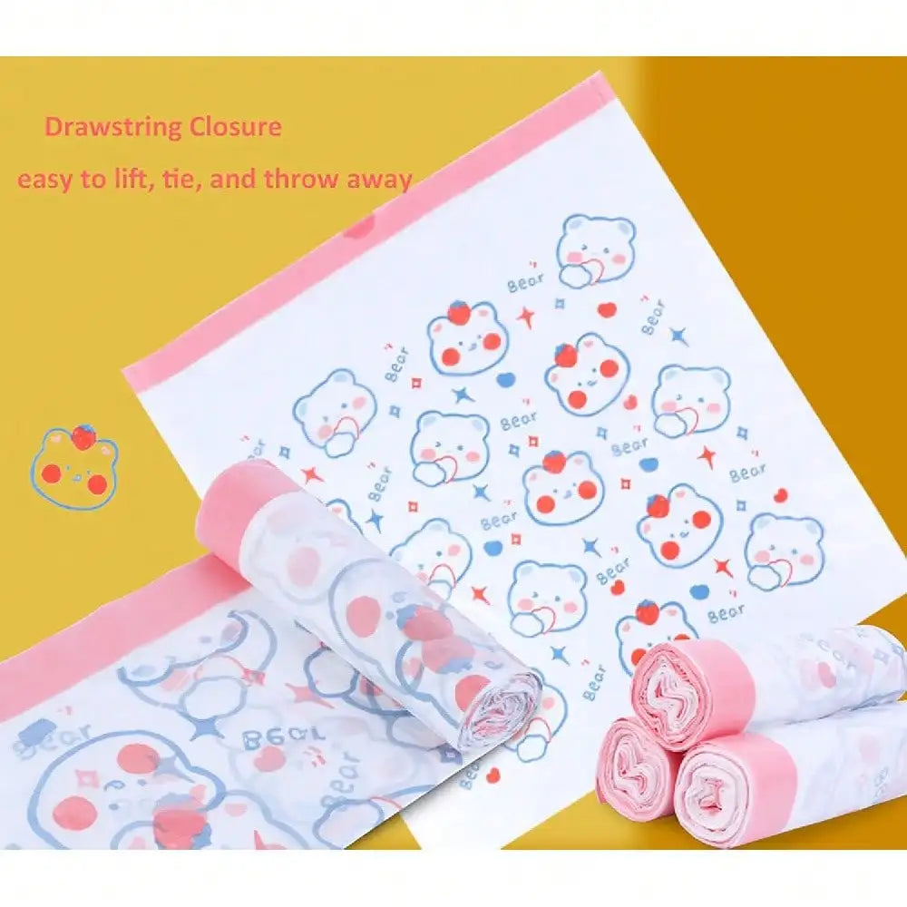 100-Count Drawstring Trash Bags – 19.7x17.7in Thick Unscented Liners for Kitchen, Bathroom & Office, Cute Printed Design