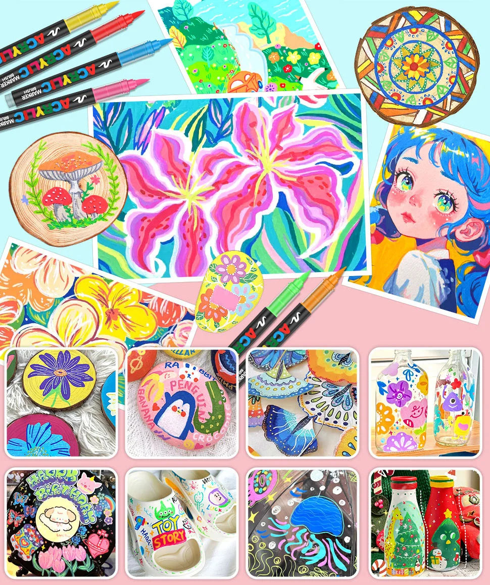 12-366 Colors Acrylic Marker Set Waterproof Acrylic Brush Marker Professional Acrylic Painting Marker DIY Art Supplies