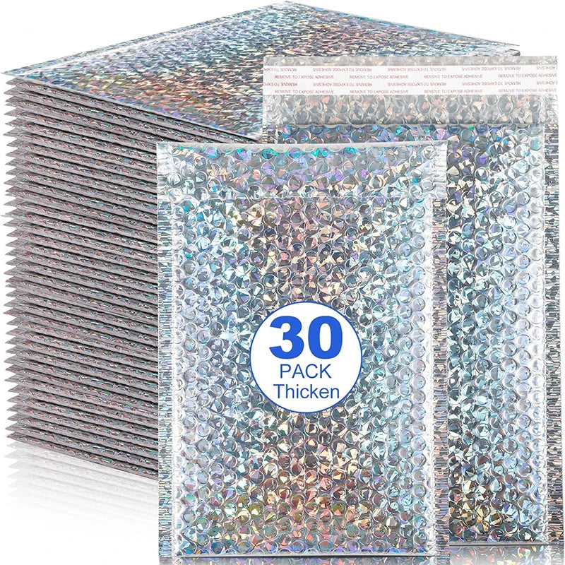 Holographic Pink Bubble Mailers Self Seal Padded Envelopes Waterproof Shipping Bags for Small Business