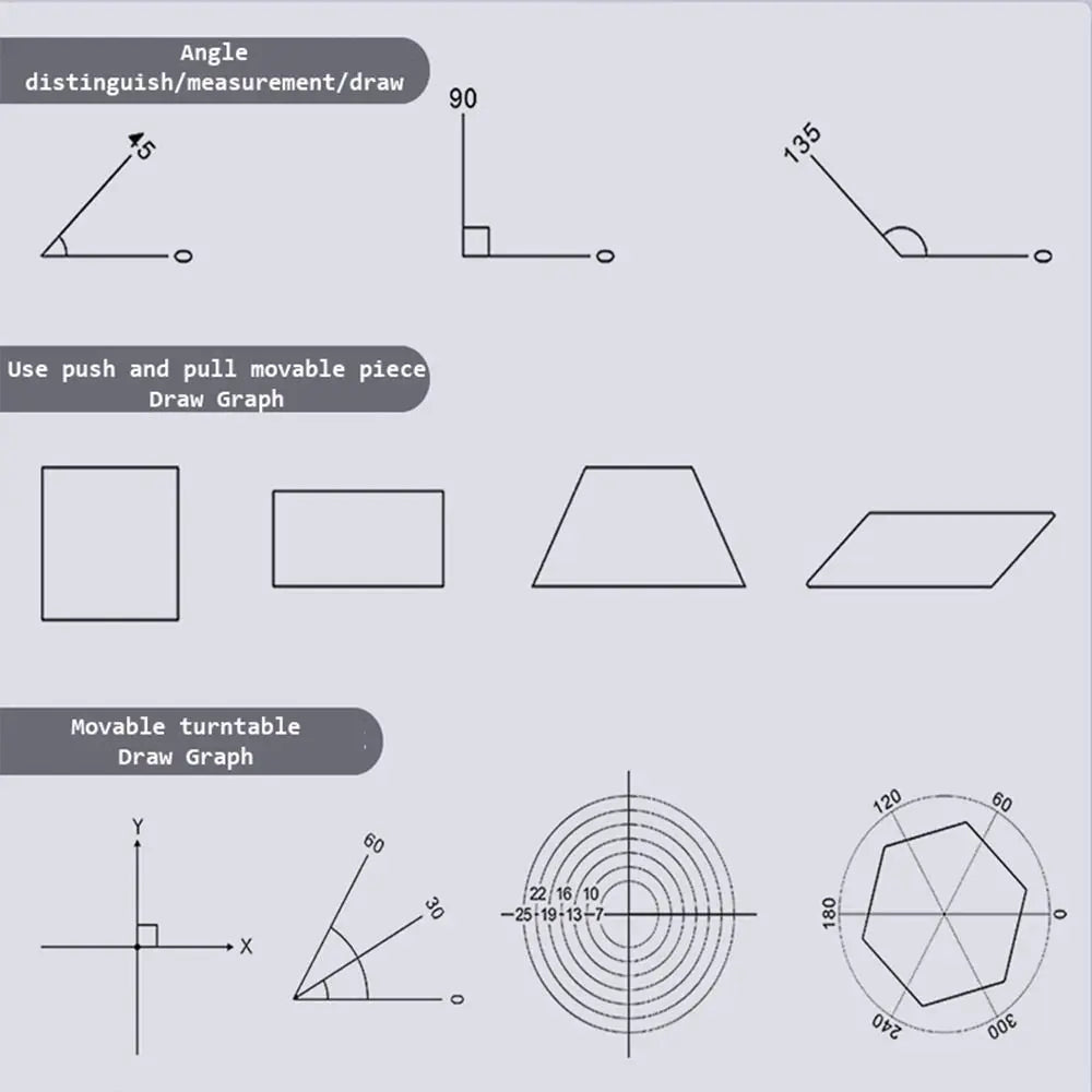 Rotary Multi-function Geometric Drawing Ruler Protractor Learning Measuring Tool Creative Stationery Gift School Office Supplies