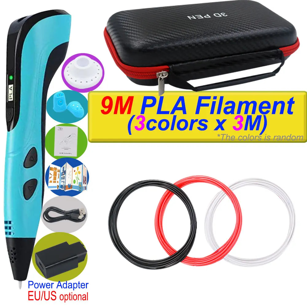 2026 New 3D Printing Pen DIY Three-dimensional Painting Children Toys With LCD Screen Power Adapter 200M PLA Filament Toys Gift