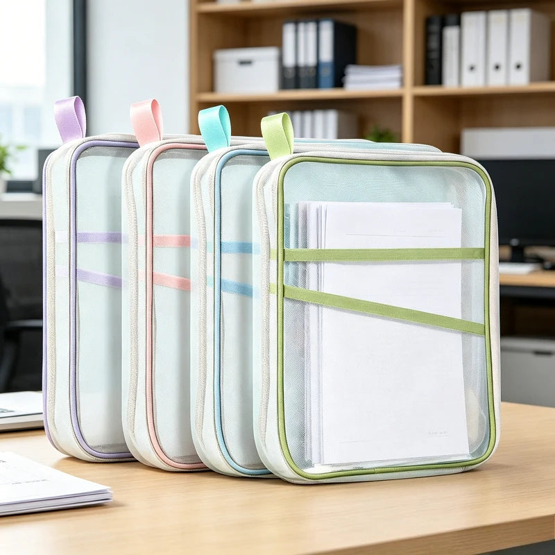 A4 Stationery Books Storage Bag Double-layer Mesh Zipper Bag Large Capacity Folders School Office Supplies