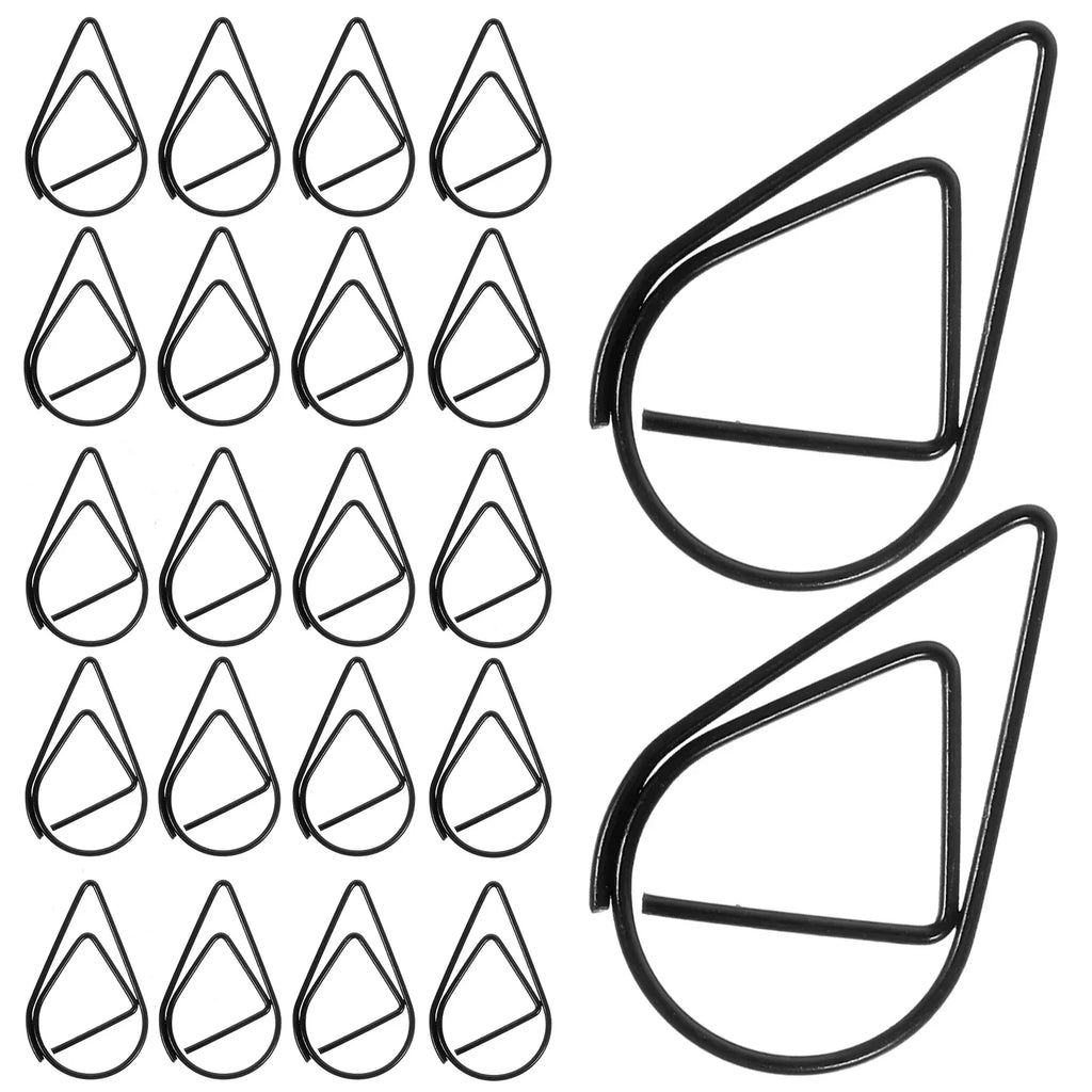 50pcs Modeling Paper Clips Metal Material Water Drop Shape Golden Silver Black Colored Bookmark Memo Clips Office Stationery