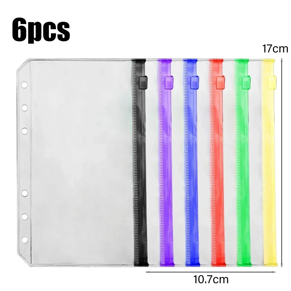 2-24Pcs Clear A6 6-Hole Binder Pockets Waterproof PVC Organizer Cash Budget Envelopes Zipper Binder Pouches for Notebook Planner
