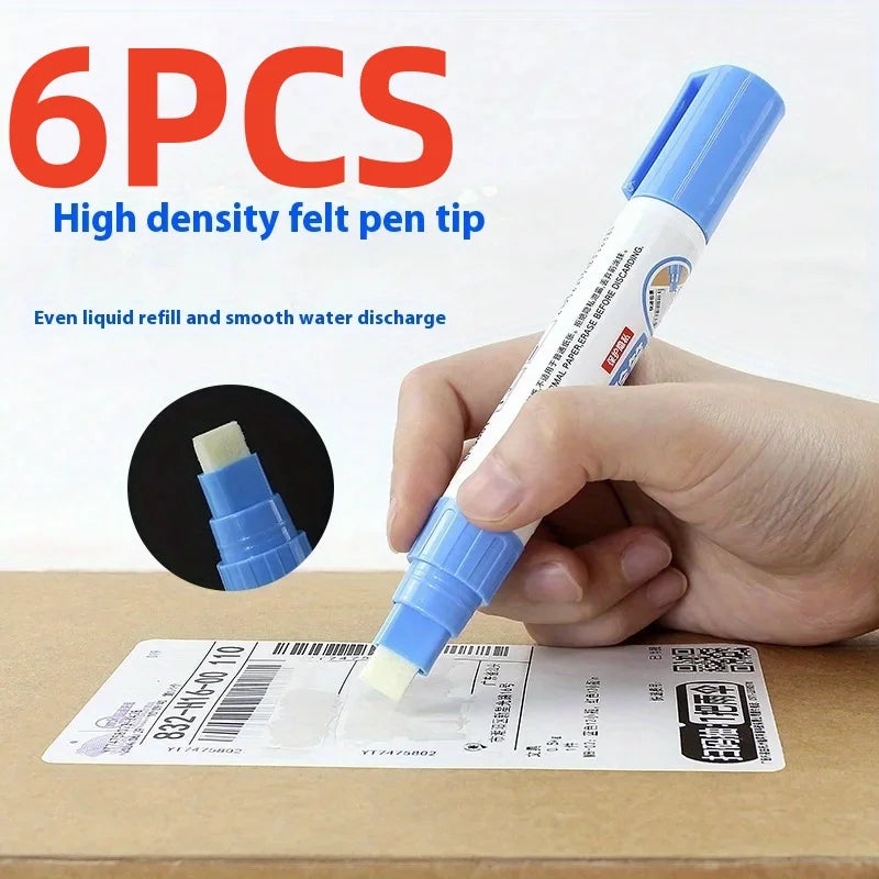 1/2/6 Pack Thermal Paper Correction Fluid Express Applicator Privacy Text Quick-Dry Cover-Up Liquid Correction Tool Traceless Eraser Pen for Use with Express Delivery Labels, Phone Bills, and Account Clearing Tool