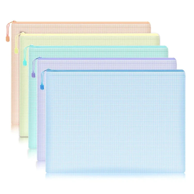 5 PCS A4 A5 A6 Mesh Zipper Pouch Document Bag Waterproof Zip File Folder Storage Bags A4 A5 A6 Office School Supplies Stationery