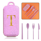 4Pcs Removable And Reusable Dinnerware Sets Spoon Knife Fork Chopsticks Organizer Case Tableware With Storage Box Letter Pattern