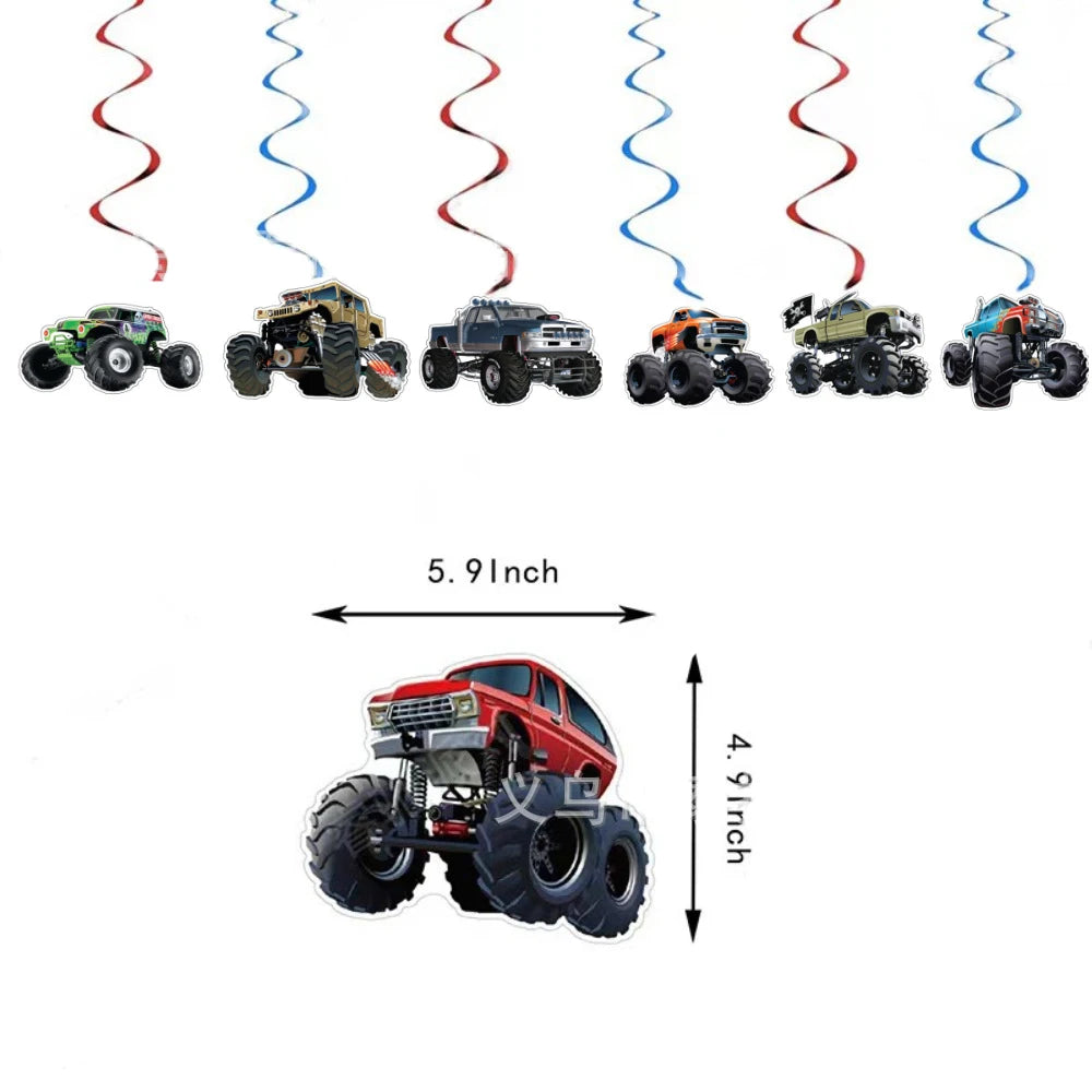 Monster Truck Party Supplies Disposable Tableware Plates Napkin Banner Tablecloth for Kids Boys 2nd Birthday Party Decorations