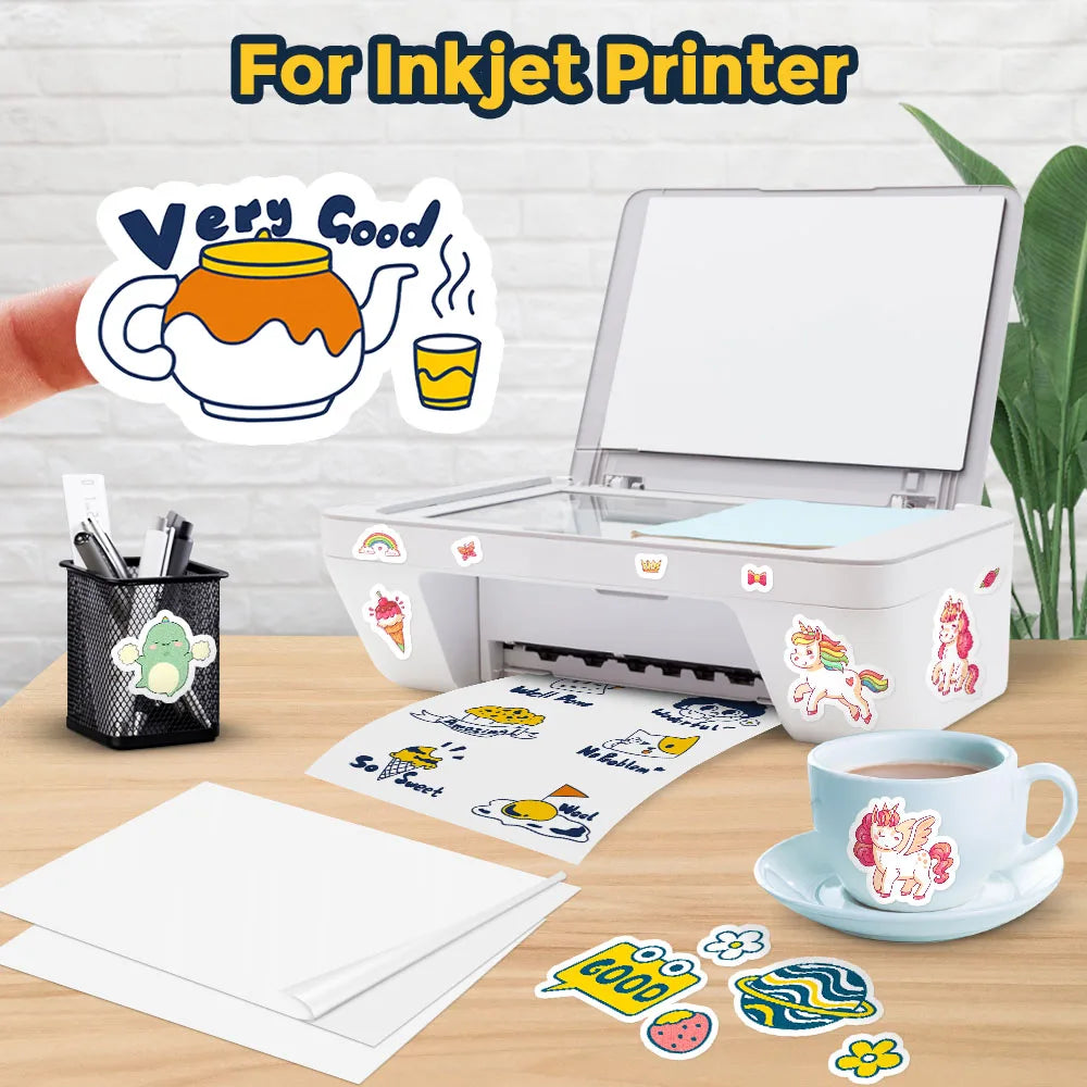 20/50Sheets Matte Printable Vinyl Sticker Paper Waterproof A4 Printing Paper for Inkjet Printer DIY Adhesive White Label Sticker