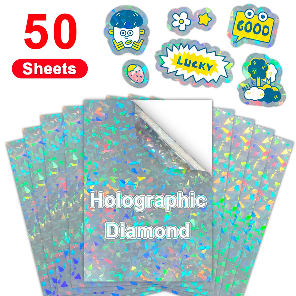 50 Sheets A4 Transparent Printable Vinyl Sticker Paper Glossy White Self-Adheisve Copy Paper for Inkjet Printer DIY Crafts Tapes