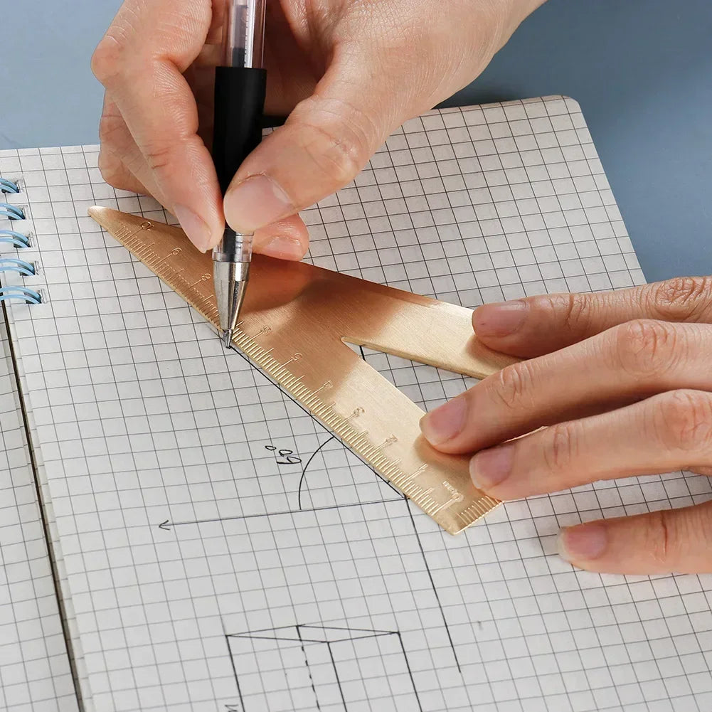 Retro Brass Straight Ruler Student School Office Stationery Metal Triangle Rulers Protractor Painting Drawing Measuring Tools