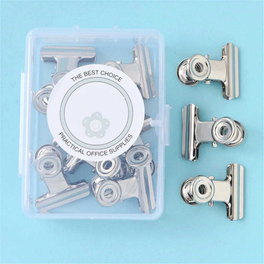 8pcs in Box Pink Metal Paper Clip Small Foldback Metal Binder Clips Purple Grip Clamps Document Office School Stationery Clip