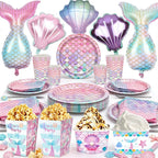 Mermaid Party Supplies Mermaid Scales Pattern Paper Plate Cup Napkin Popcorn Box Food Bowl Girl Birthday Party Baby Shower Decor