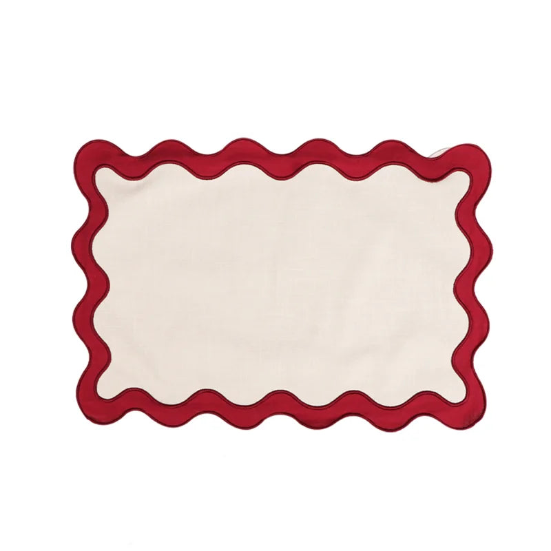 High Quality Embroidered Napkin Vintage Wavy Edge Color Blocking Design Reusable Placemats Wedding Banquet Decoration