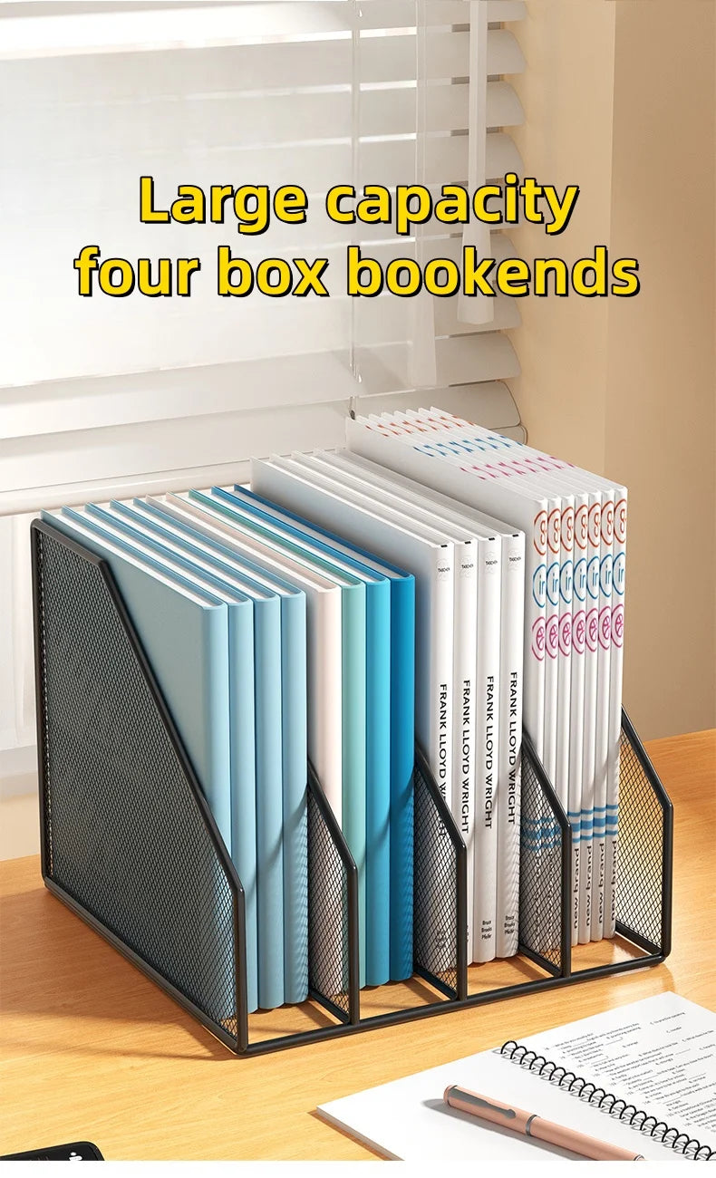 3 or 4 Slot Desktop File Organizer Metal Mesh Magazine Book Document Holder Black White for Office School Home Students Teachers
