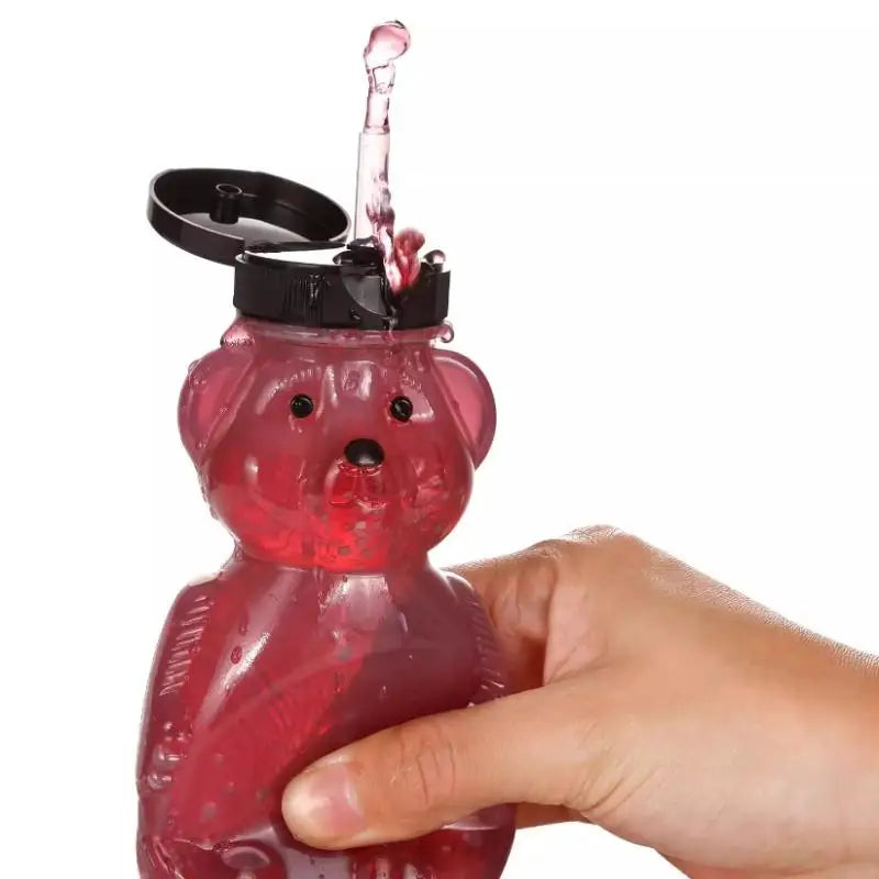 Cute Bear Shaped Bottle Plastic Drink Container Cartoon Honey Bear Straw Cup with Flexible Straws for Milk Juice Honey Storage