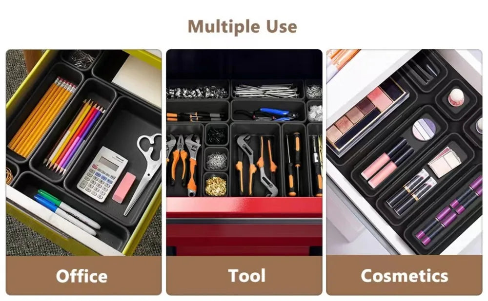 32PCS Desk Drawer Organizers 3 Size Plastic Interlocking Shallow Tool Organizer Tray Dividers Separators Storage Bins Container