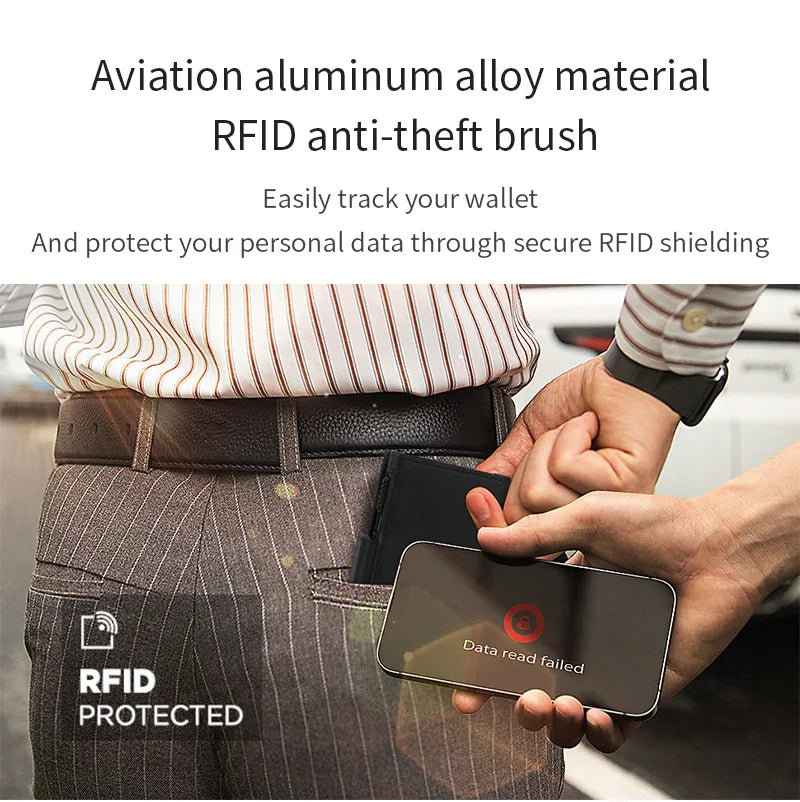 Rfid Blocking Pop Up Minimalist Wallet Magnetic Credit Card Holder Luxury Men Wallet Leather Bank Cardholder Case Vallet for Men