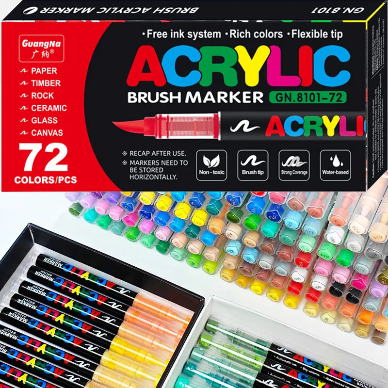 GN 12-120 Colors Acrylic Paint Pens Markers Brush Tip Paint Markers For Rock Painting Wood Canvas Stone,Festival Gift DIY Crafts