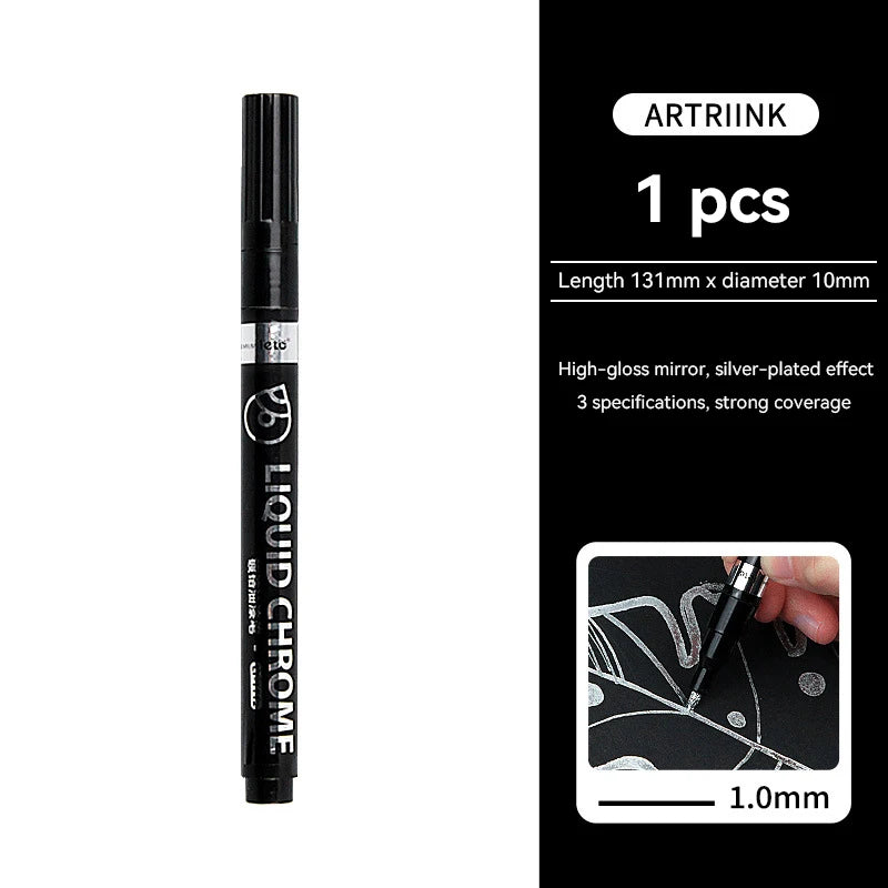 1-6pcs Chrome Pen Marker Mirror Waterproof DIY Reflective Paint Repair for Rock Ceramic Glass Metallic Gold/Silver 0.8/1/2mm Nib