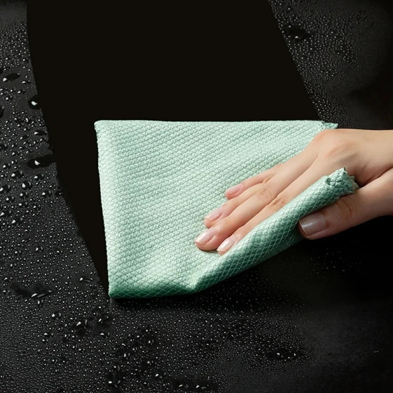 Fish Scale Microfiber Cleaning Cloth Lint Free No Trace Reusable Polishing Rag For Window Car Kitchen Mirror Glass