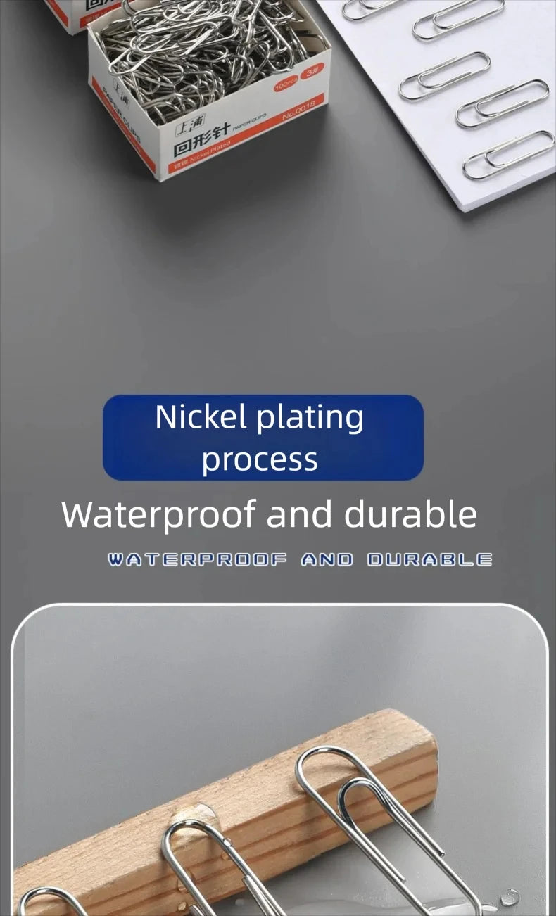 100Pcs Nickel-Plated Paper Clips Rust-Proof Thickened Office Supplies for Organizing And Binding