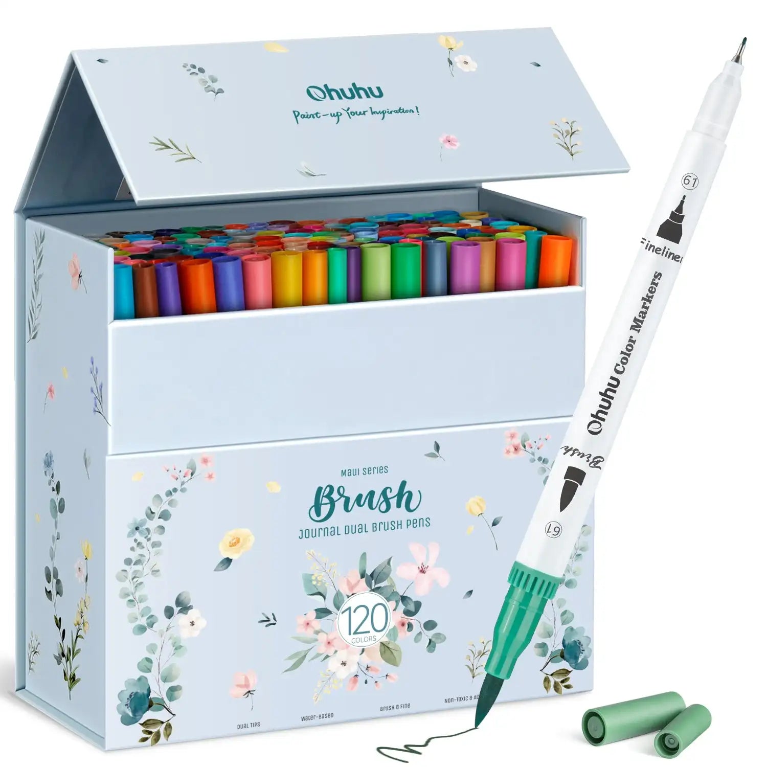 Ohuhu Art Markers Dual Tips Line Marker Set WaterColor Pen Coloring Water Color Brush Fineliner Painting Drawing School Supplies