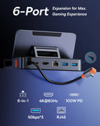 Baseus USB C Docking Station for Steam Deck Nintend Switch Game Type C to HDMI 4K@60Hz RJ45 PD 100W USB 3.0 6-in-1 Type C Hub