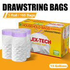 13 Gallon Lavender Scented Drawstring Trash Bags, Odor Neutralizing Household Garbage Bags, Flex-Tech 2X Reinforced Thick Top Ki